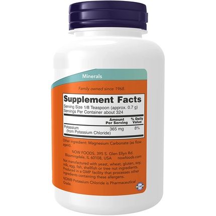 Now Potassium Chloride Powder Essential Mineral 8Oz