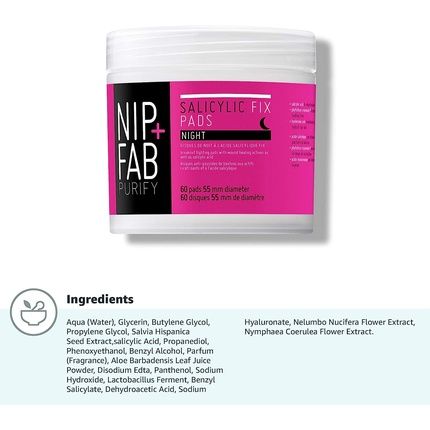 Nip + Fab Salicylic Fix Night Pads With Hyaluronic Acid 60 Pads 80Ml - Image 3