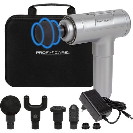 Proficare Pc-Mp 3087 Massage Gun For Neck Shoulder Back And Leg Relaxation 3 Intensity Levels 1900-2800 Strokes/Min 4 Attachments 2000Mah Silver
