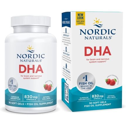 Nordic Naturals Dha Strawberry Soft Gels 90 Count 830Mg Omega-3 High-Intensity Formula For Brain & Nervous System Support Non-Gmo 45 Servings