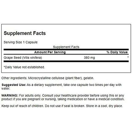 Swanson Grape Seed Heart Antioxidant Herbal Supplement 380Mg 100 Capsules