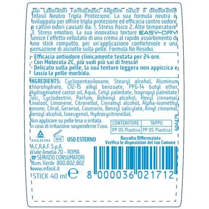 Infasil Neutro Triple Protection Deodorant Stick 40Ml - Image 3