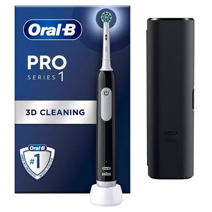 Oral-B Pro 1 Cross Action Electric Toothbrush For Dental Cleaning 3 Cleaning Modes Including Sensitive Dental Care Pressure Sensor & Timer Travel Case Designed By Braun Black