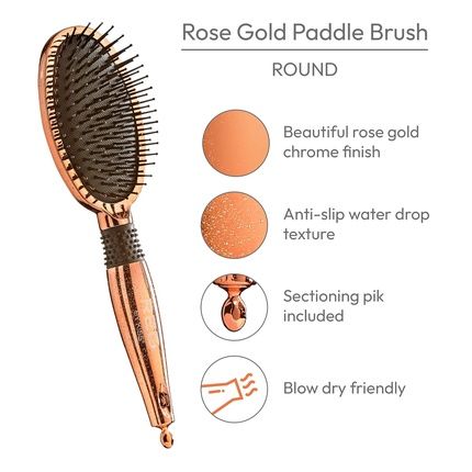 Red By Kiss Rose Gold Chrome Paddle Brush With Heat Resistant Bristles For Detangling - Image 3