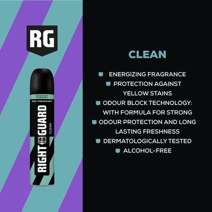 Right Guard Men'S Deodorant Clean 48 Hour High Performance Anti-Perspirant Aerosol Spray No White Residue Alcohol Free Dermologically Tested 250Ml