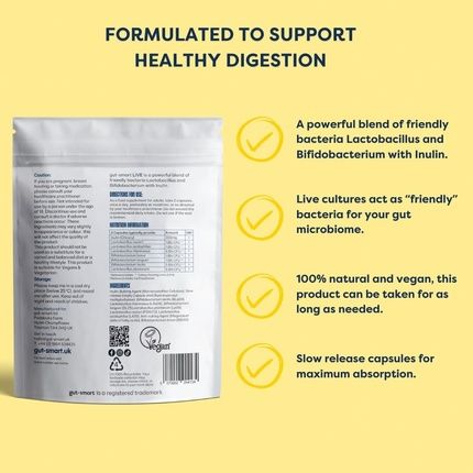 Gut-Smart Live Slow-Release Capsules Pre & Probiotics 60 Capsules 19 Billion Live Cultures - Image 3