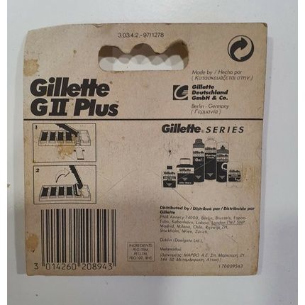 Vintage Gillette Gii Plus Blister With 5 Blade Cartridges - German Made