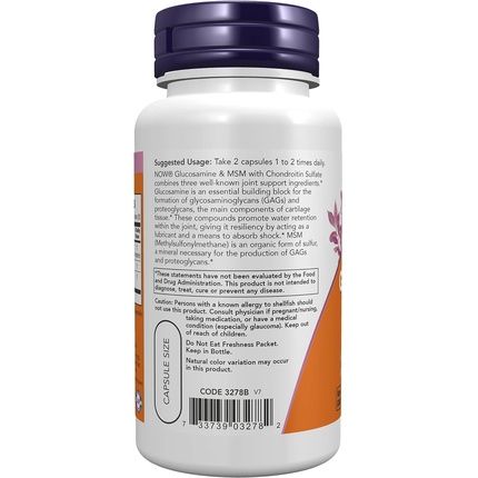 Now Glucosamine & Msm Plus Chondroitin Sulfate Joint Health 60 Veg Capsules - Image 3