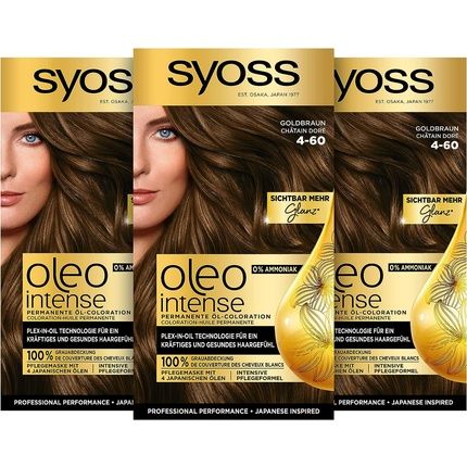 Syoss Oleo Intense Permanent Oil Coloration 4-60 Golden Brown With Nourishing Oil And No Ammonia 115Ml