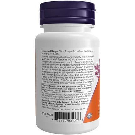 Now Uc-Ii Advanced Joint Relief With Undenatured Type Ii Collagen 60 Veg Capsules - Image 3