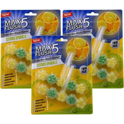 Max Flush 5 Citrus Sparkle Toilet Rim Block Cleaner - Pack Of 2
