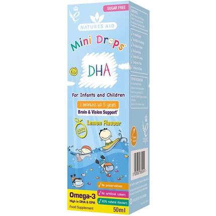 Natures Aid Dha Omega-3 Mini Drops For Infants And Children Sugar Free 50Ml