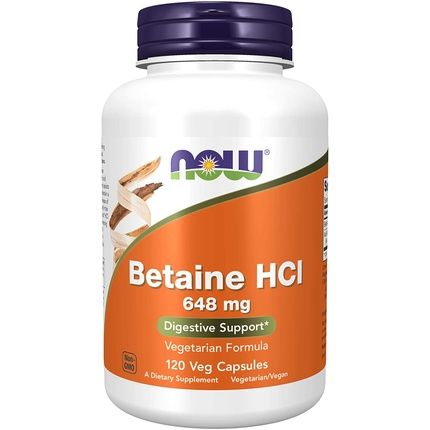 Now Betaine Hcl 648Mg Vegetarian Formula Digestive Support 120 Veg Capsules
