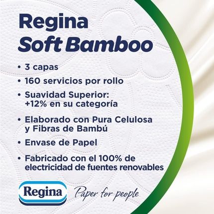 Regina Soft Bamboo Toilet Paper 8 Rolls 3 Layers 160 Sheets Natural Softness