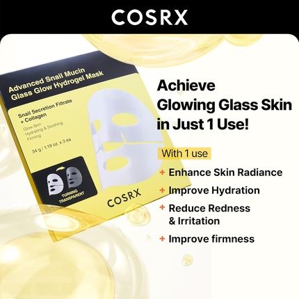 Cosrx Advanced Snail Mucin Glass Glow Hydrogel Face Masks Skincare With Collagen - Image 3