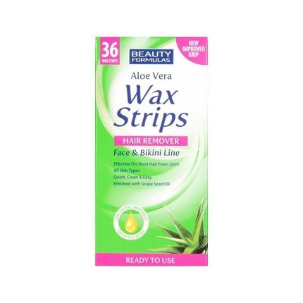 Beauty Formulas Wax Strips Hair Remover For Face And Bikini Area With Aloe Vera - 36 Pieces