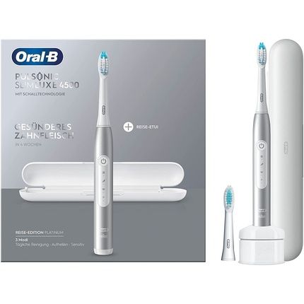 Oral-B Pulsonic Slim Luxe 4500 Electric Sonic Toothbrush With 3 Cleaning Modes And Travel Case Platinum
