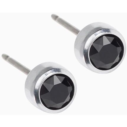 Blomdahl Hypoallergenic Silver Titanium Bezel Black Crystal Stud Earrings
