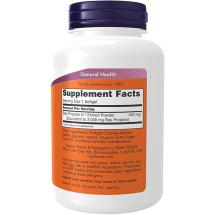 Now Supplements Propolis 2000 Bee Propolis 5:1 Extract Natural Bee Product 90 Softgels