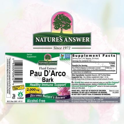 Nature'S Answer Pau D'Arco Inner Bark Supports Immune System Helps Maintain Intestinal Flora Alcohol-Free Gluten-Free Kosher Certified No Preservatives 1Oz Extract