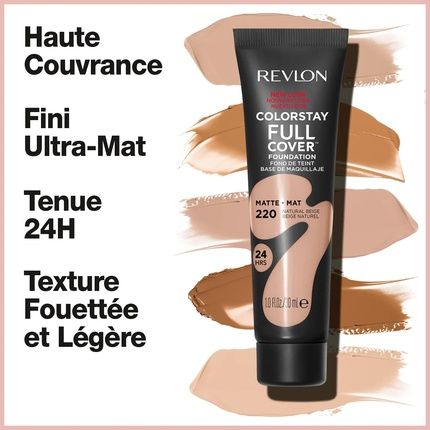 Revlon Colorstay Full Cover Longwear Matte Foundation Heat & Sweat Resistant Lightweight Face Makeup 30Ml 220 Natural Beige