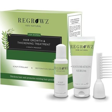 Regrowz Natural Hair Growth And Thickening Treatment For Women - Includes Scalp Stimulant And Restoration Serum