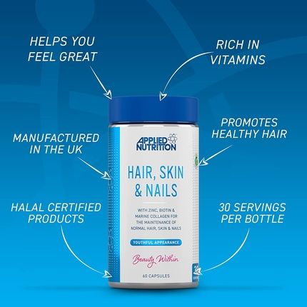 Applied Nutrition Biotin & Marine Collagen Supplement For Healthy Hair Growth Skin & Nails 60 Capsules - 30 Servings