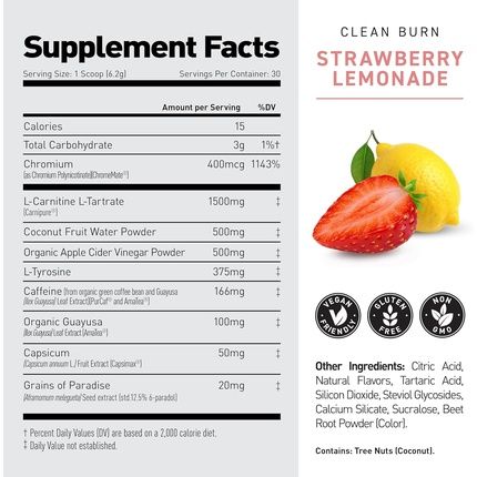 Kaged Clean Burn Powder Strawberry Lemonade Thermogenic Weight Management