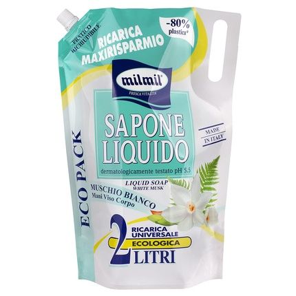 Milmil White Musk Liquid Soap 2000 Ml, Refill Format, Hand Soap