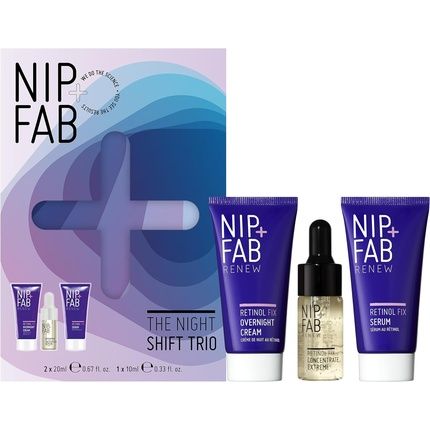 Nip+Fab Christmas Gift Set The Night Shift Trio Retinol Fix Extreme Concentrate Serum And Overnight Cream For Firmer And Smoother Face Skin