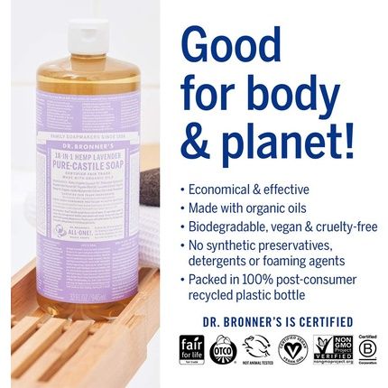 Dr Bronner'S 18-In-1 Lavender Pure-Castile Liquid Soap With Organic Oils 3.79L - Recycled Bottle
