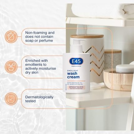 E45 Cream Body Wash 250Ml Dermatological Emollient Wash Cream Soap Free For Women & Men Gentle Shower Cream To Clean & Relieve Dry, Itchy & Irritated Eczema Prone Skin White - Image 3