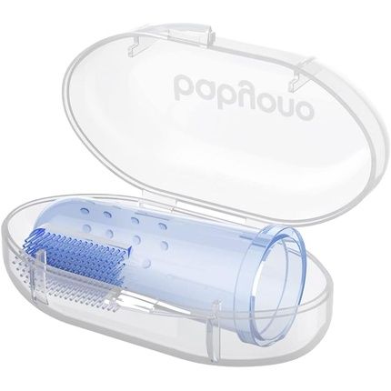 Babyono Baby Finger Toothbrush Silicone Finger Teeth Cleaning Dental Care Set With Storage Box Blue - Image 3