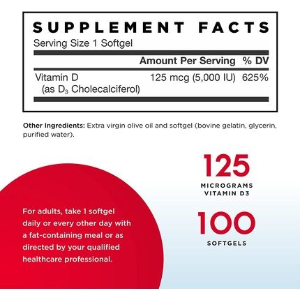 Jarrow Formulas Vitamin D3 5000 Iu صحة العظام والوظيفة المناعية واستقلاب الكالسيوم يدعم 100 كبسولة هلامية
