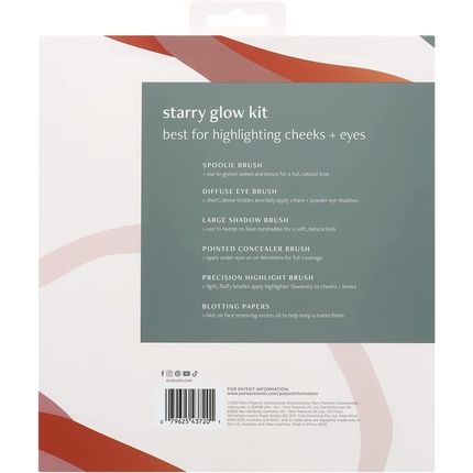 Ecotools Limited Edition Starry Glow Makeup Brush Kit For Eyes And Highlighting With Blotting Papers - 6 Piece Gift Set Cream