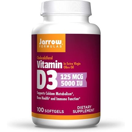 Jarrow Formulas Vitamin D3 5000 Iu صحة العظام والوظيفة المناعية واستقلاب الكالسيوم يدعم 100 كبسولة هلامية