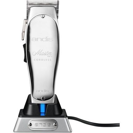 Andis As12480 Mlc Cordless Master Hair Beard Trimmer الكربون الصلب T-Blade Zero Gapped مع بطارية ليثيوم أيون للرجال اللحية والشارب والأذن والجسم والقص الفضي