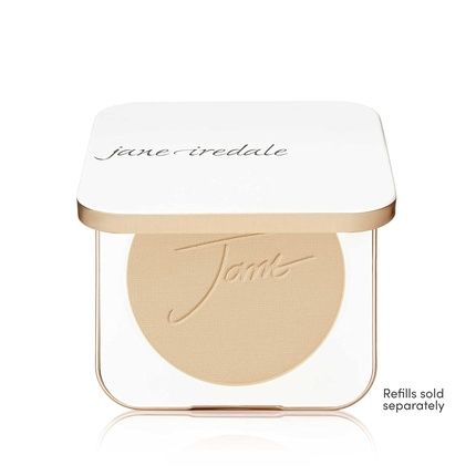 Jane Iredale Refillable Compact Aluminum Shell With Magnetic Closure And Interior Mirror For On-The-Go Use White