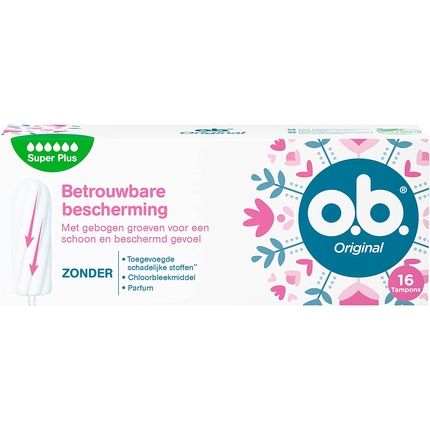 O.B. Original Super Plus Tampons With Staydry Technology And Curved Grooves For Reliable Protection And A Clean Feeling 16 Tampons