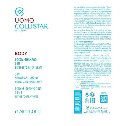 Collistar 3-In-1 Men'S Shower Shampoo For Body And Hair 250Ml