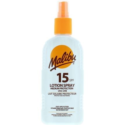 Malibu Medium Protection Sun Lotion Spray Spf15 With Vitamin E And Pro Vitamin B5 200Ml