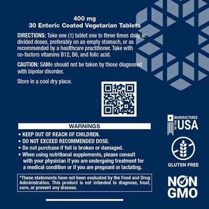 Life Extension Same 400Mg Enteric-Coated S-Adenosyl-Methionine Supplement 30 Vegetarian Tablets - Image 3