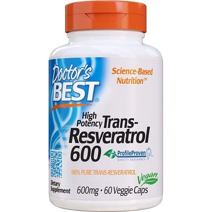 Doctor'S Best Trans-Resveratrol 600 Non-Gmo Vegan Gluten Free Soy Free 60 Veggie Caps 600Mg