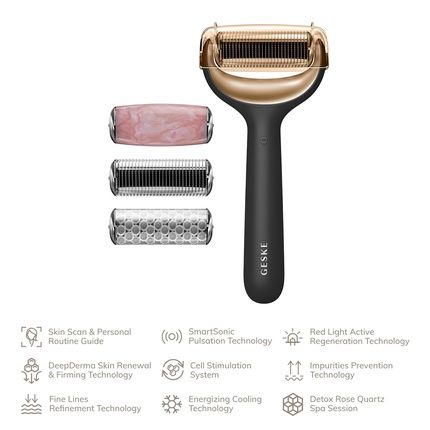 Geske Smartappguided Microneedle Face & Body Roller 9 In 1 With Rose Quartz & Cooling Attachment Electric Derma Roller Microneedling Device Needle Roller Beauty Roller For Face And Body Gray