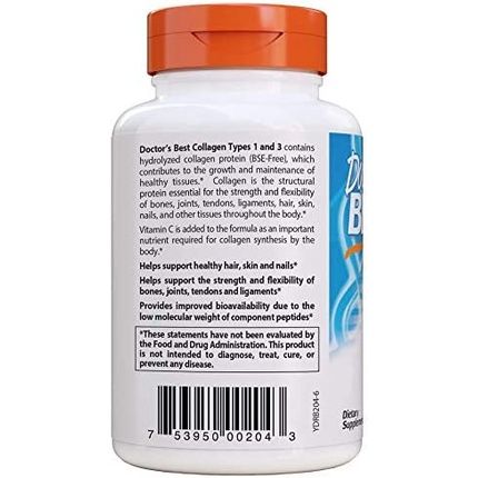 Doctor'S Best Collagen Types 1 & 3 With Vitamin C 1000Mg 180 Tablets - Soy-Free And Gluten-Free