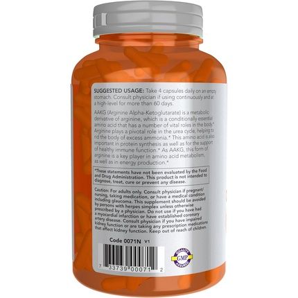 Now Sports Aakg 2200 Arginine Energy Production 180 Veg Capsules
