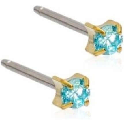 Blomdahl Hypoallergenic Golden Titanium 3Mm Cz Aquamarine Prong Set Stud