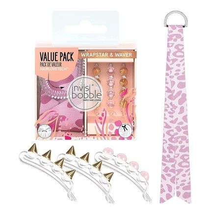 Urban Safari Wrapstar & Waver Hair Tie Set With Ribbon + 3 Hair Clips