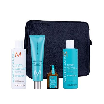 Moroccanoil Luminous Wonders Hydrating Shampoo Set - Includes Hydrating Shampoo 250Ml, Hydrating Conditioner 250Ml, Treatment 25Ml, Hand Cream 100Ml, And Cosmetic Bag