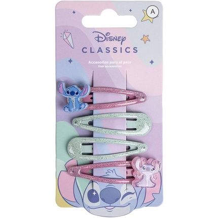 Disney Stitch Glittered Hair Snap Clips For Girls 2 Inch Metal Non-Slip Clips